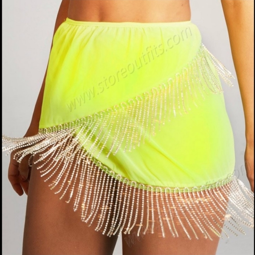 Nwt jaded London Festival Shake Rhinestone Fringe Sheer Wrap Mini S-M Os